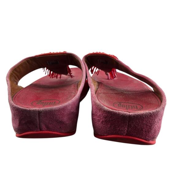 Fitflop Cha Cha Sandals Womens 11 Pink Suede Red Patent Beaded Thong Slip On - Picture 7 of 10